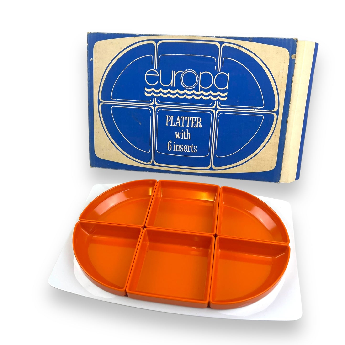 Europa Serving Platter with 6 Inserts – Retro Orange Snack Tray in Box