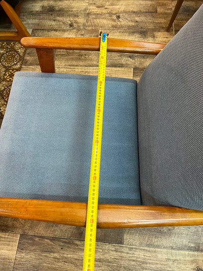 #2 Mid-Century Push-Back Reclining Armchair with Blue Upholstery
