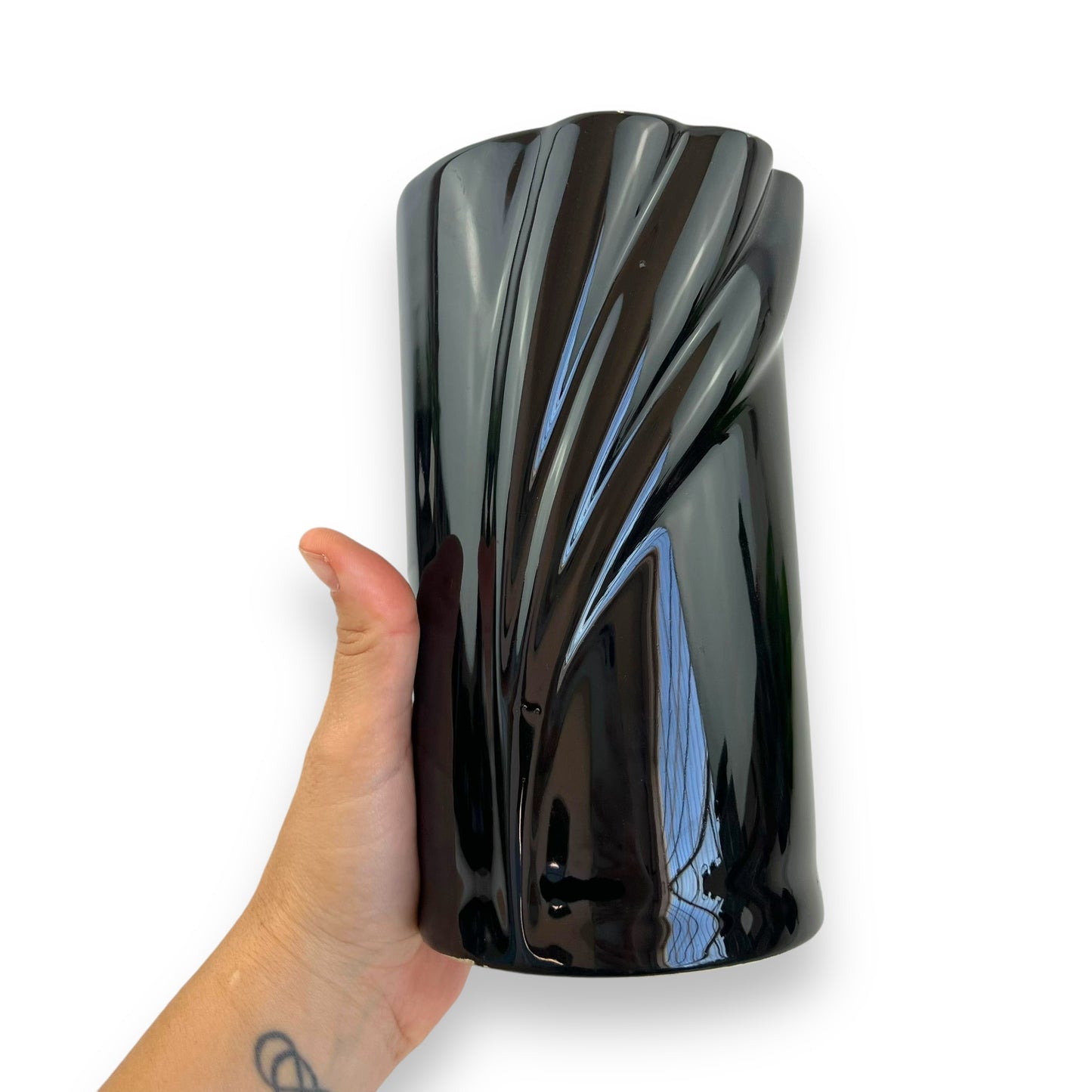 Black cylinder ceramic vase with twist detail