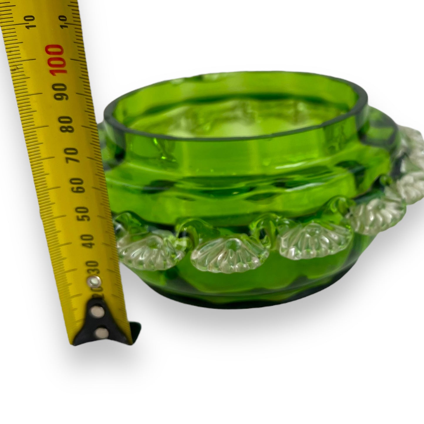 Green glass bowl dish with clear frill edge