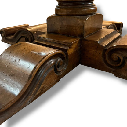 Round Parquetry Dining Table with Carved Scroll Base