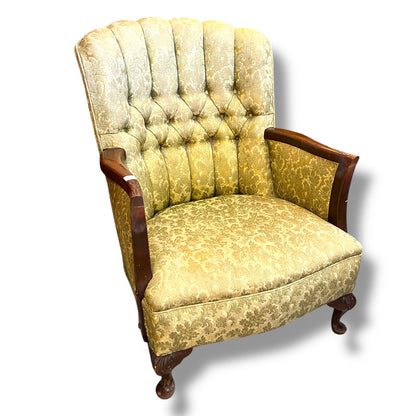 Antique Tufted Armchair – Ornate Timber Frame