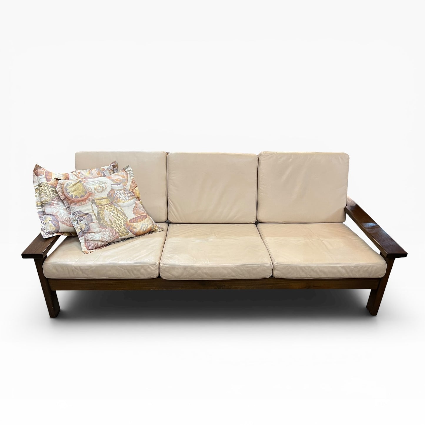 Mid-Century Modern Timber & Leather Three-Seater Lounge