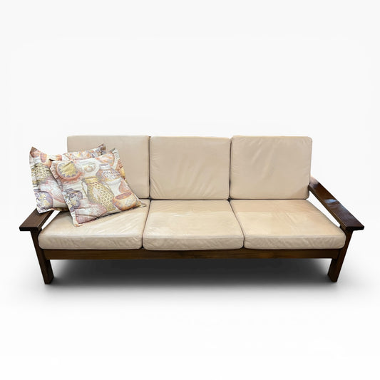 Mid-Century Modern Timber & Leather Three-Seater Lounge