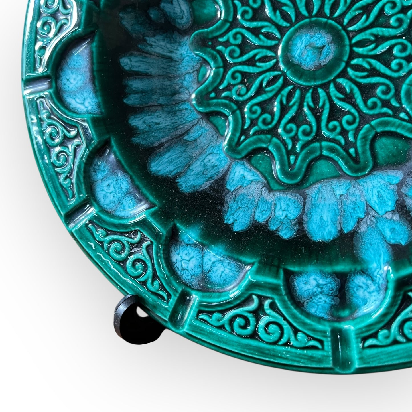 Green Glazed Ceramic Ashtray — Large Retro Decorative Plate