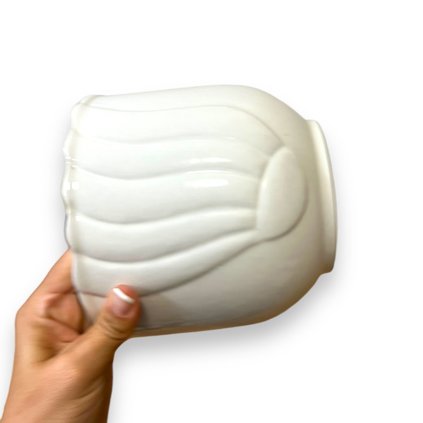 White Ceramic Plant Pot with Fluted Design