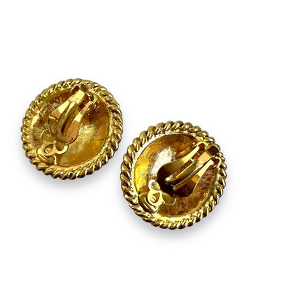 Green & Gold Round Clip On Earrings