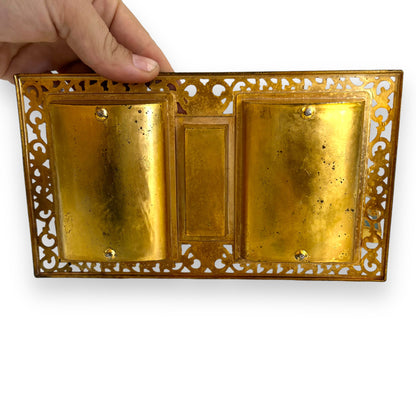 Brass Ornate Cigarette Holder, Lighter, and Ashtray with Leaping Deer Design – Elegant Mid-Century Smoking Set