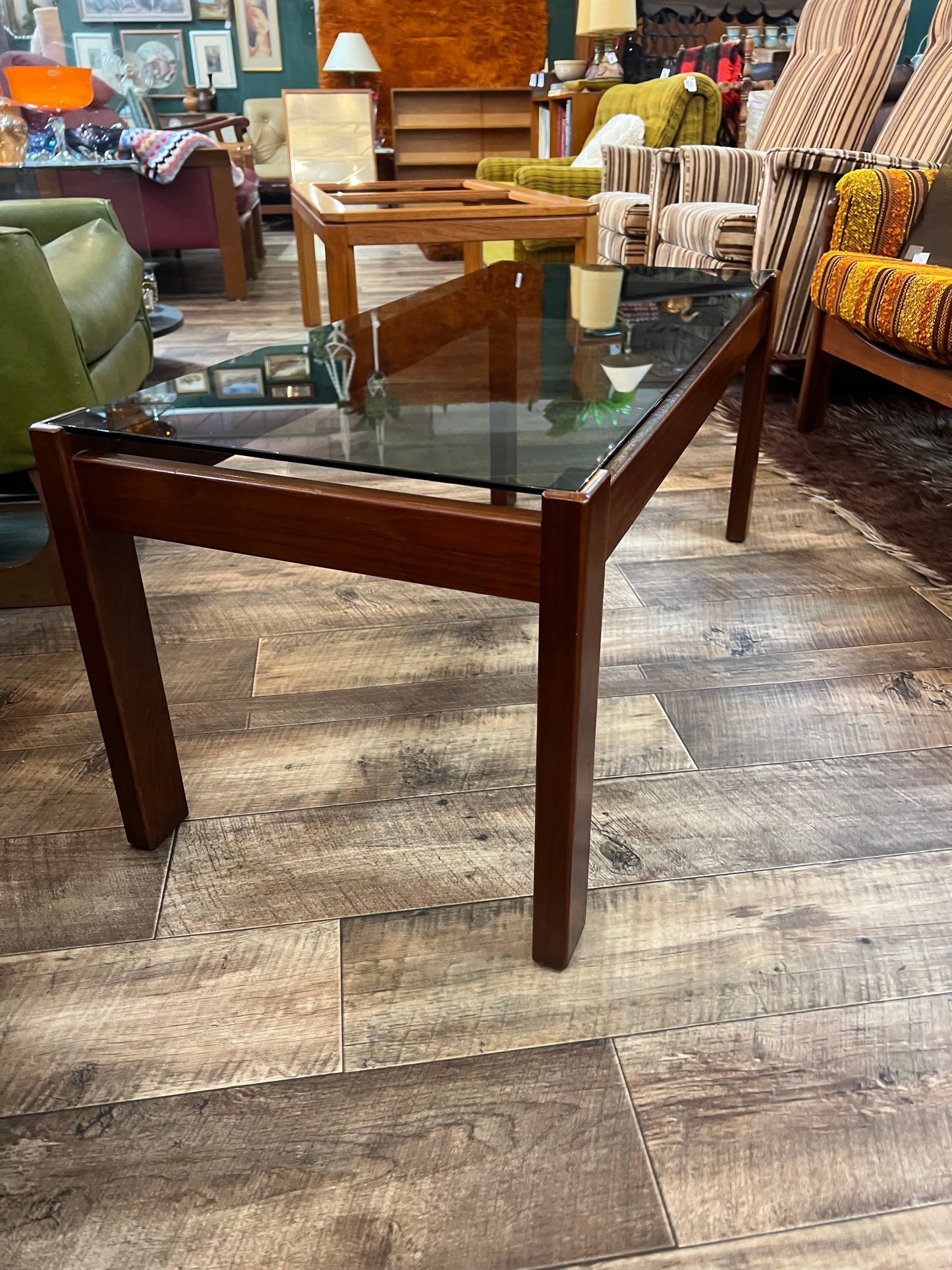 Mid-Century Timber & Smoked Glass Coffee Table