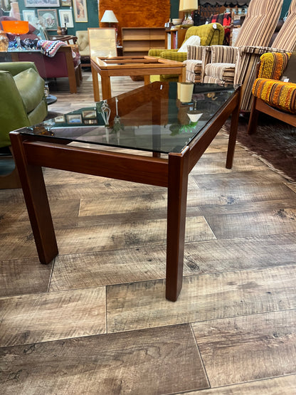 Mid-Century Timber & Smoked Glass Coffee Table