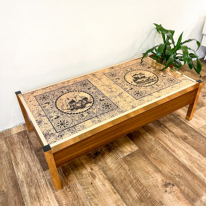 Cooks Endeavour ship copper coloured sliding internal bar coffee table