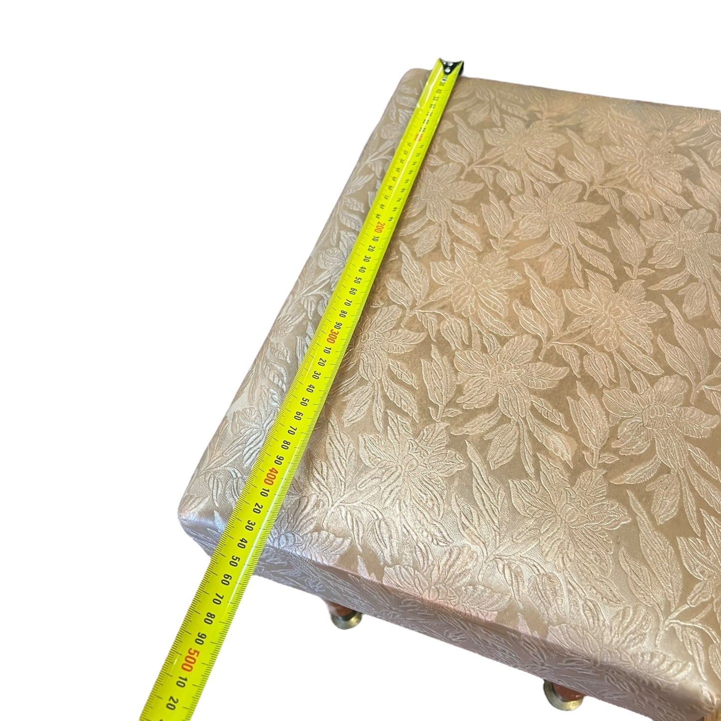 Footstool – Gold Floral Upholstery & Tapered Legs