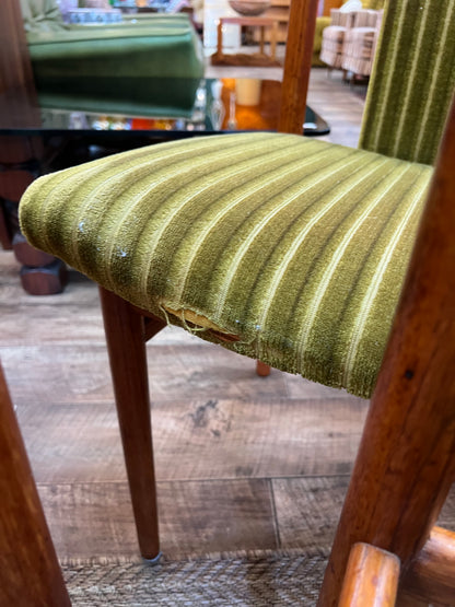 Set of 6 Vintage Burgess Dining Chairs | Mid Century Timber & Green Velvet