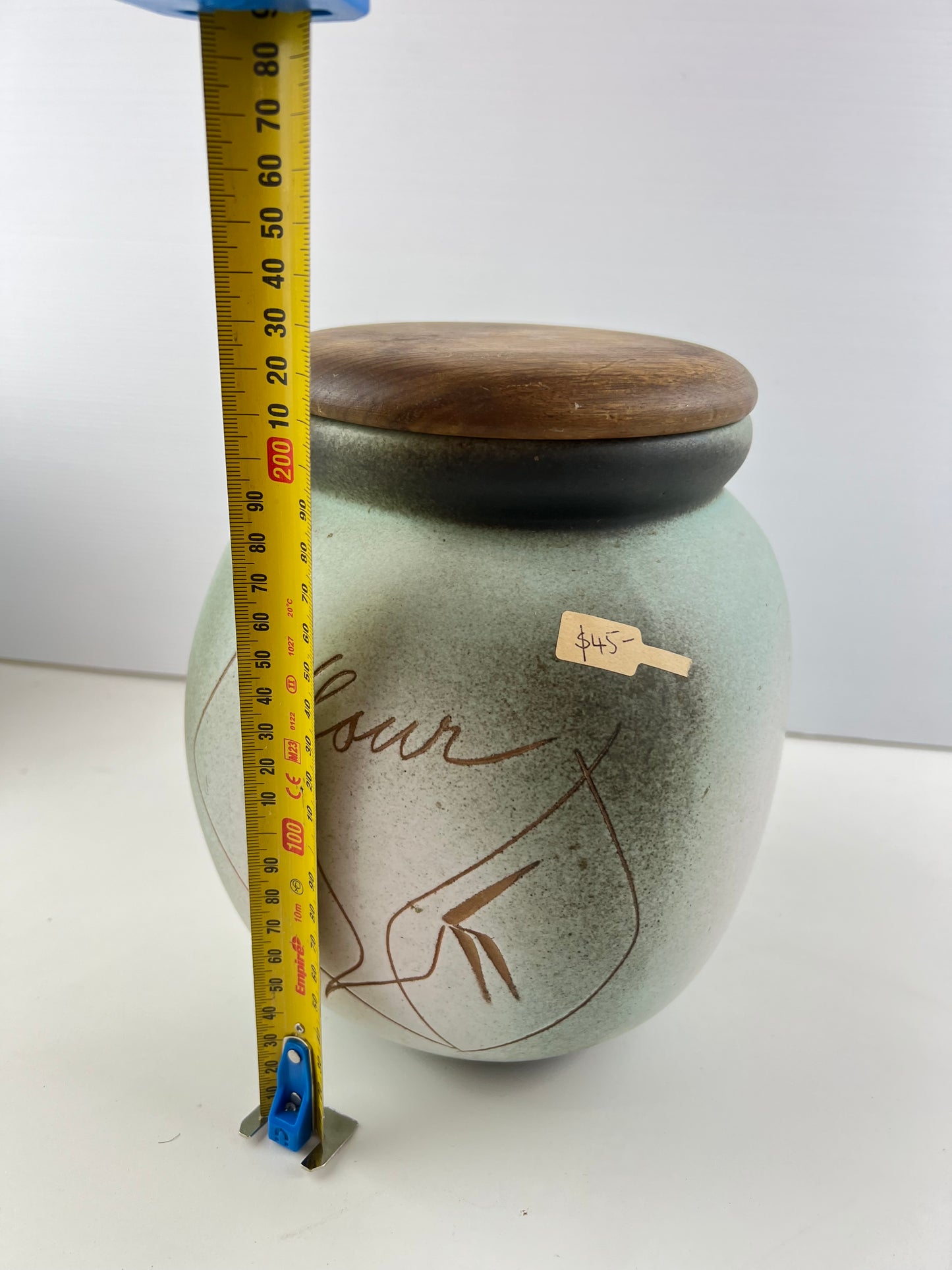 Ellis Pottery Ceramic Flour Canister with Timber Lid