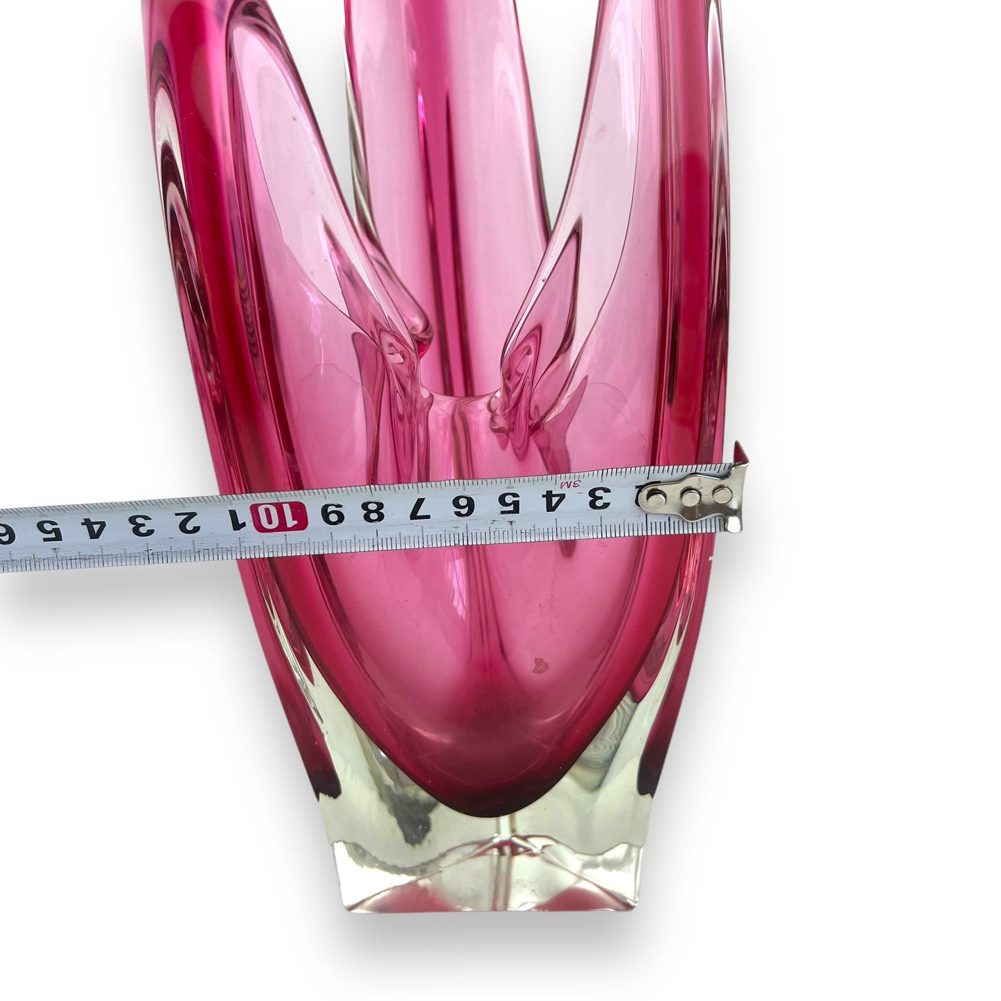 Pink Murano Style Glass Handkerchief Vase – Handblown Retro Art Glass