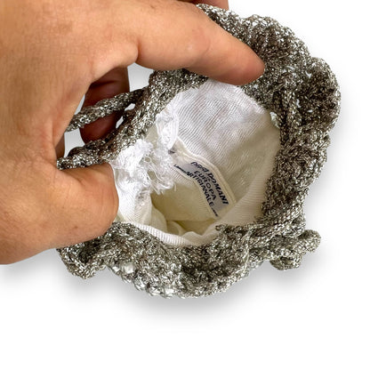 Silver Beaded Knitted evening Bag