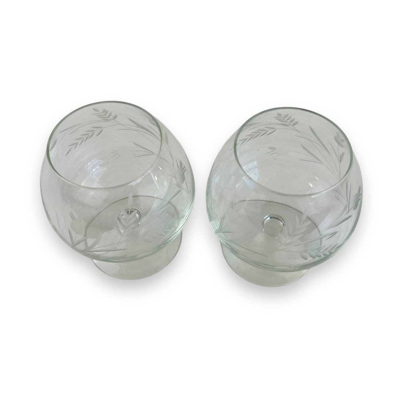 Set of 2 Brandy Snifter Glasses with etched wheat pattern