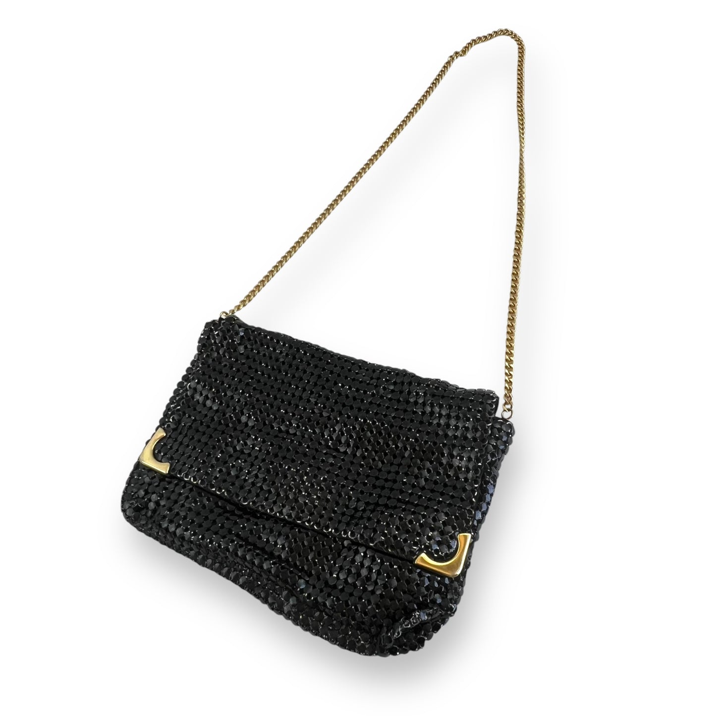 Vintage black mesh purse with gold chain strap