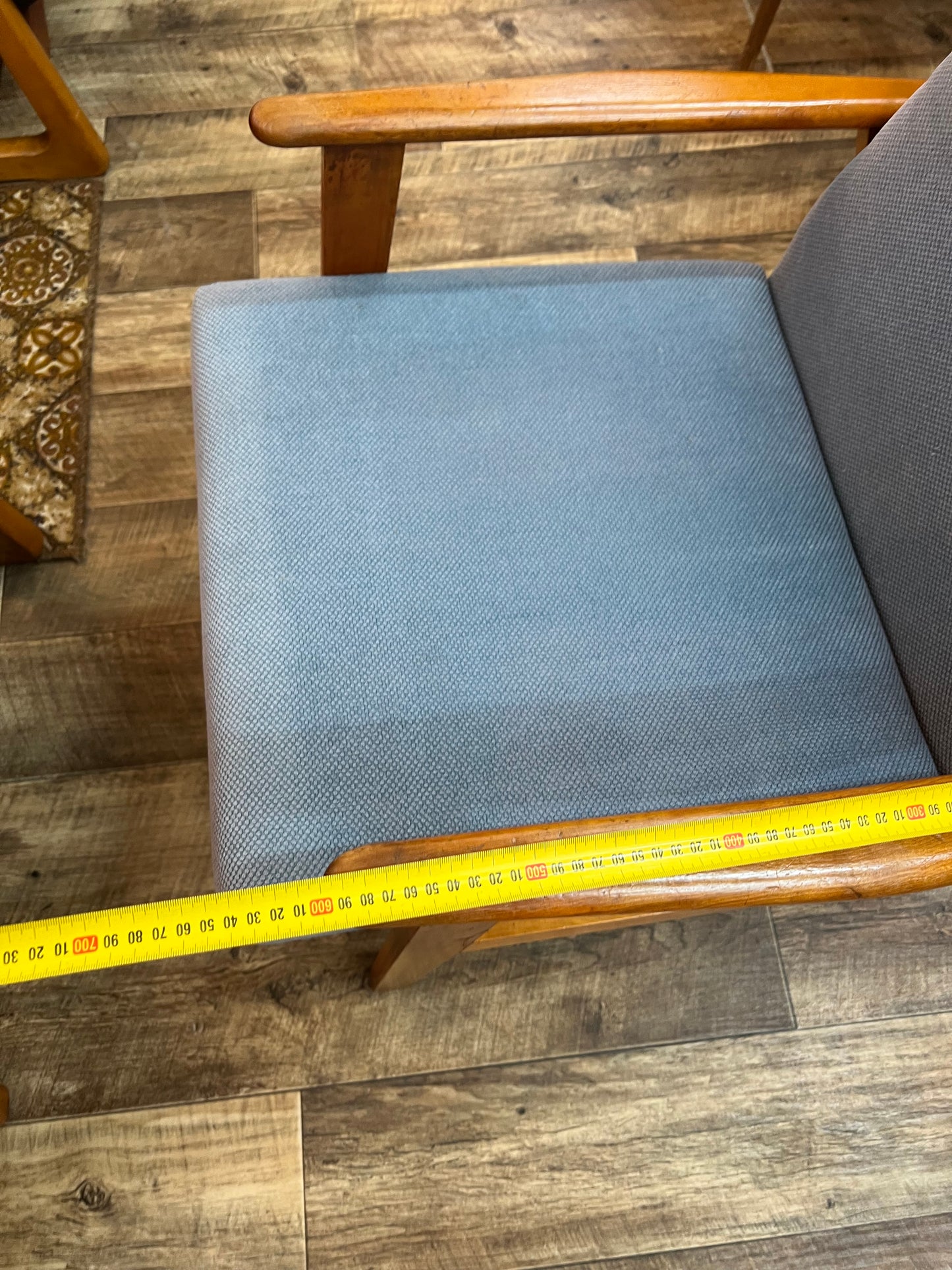 #1 Mid-Century Push-Back Reclining Armchair with Blue Upholstery