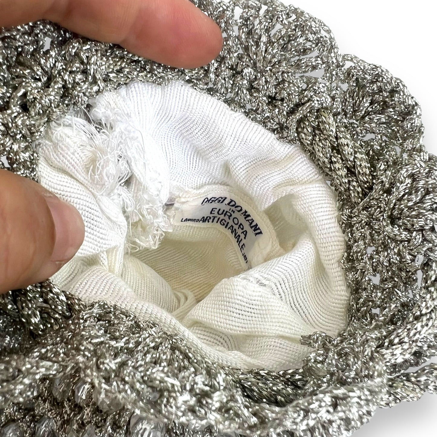 Silver Beaded Knitted evening Bag