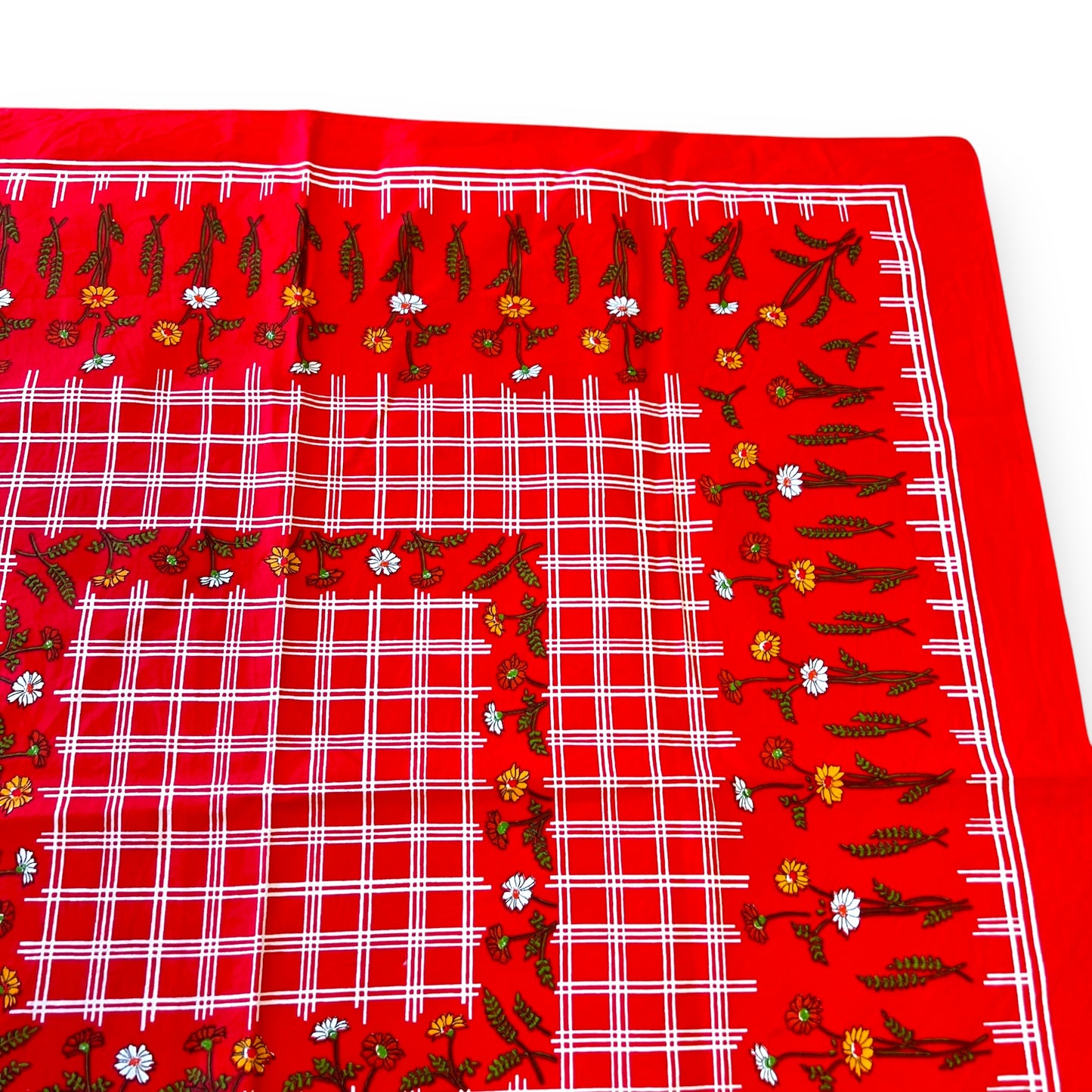 Red Checkered Tablecloth with Floral Pattern – Retro Home Decor