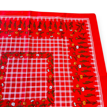 Red Checkered Tablecloth with Floral Pattern – Retro Home Decor
