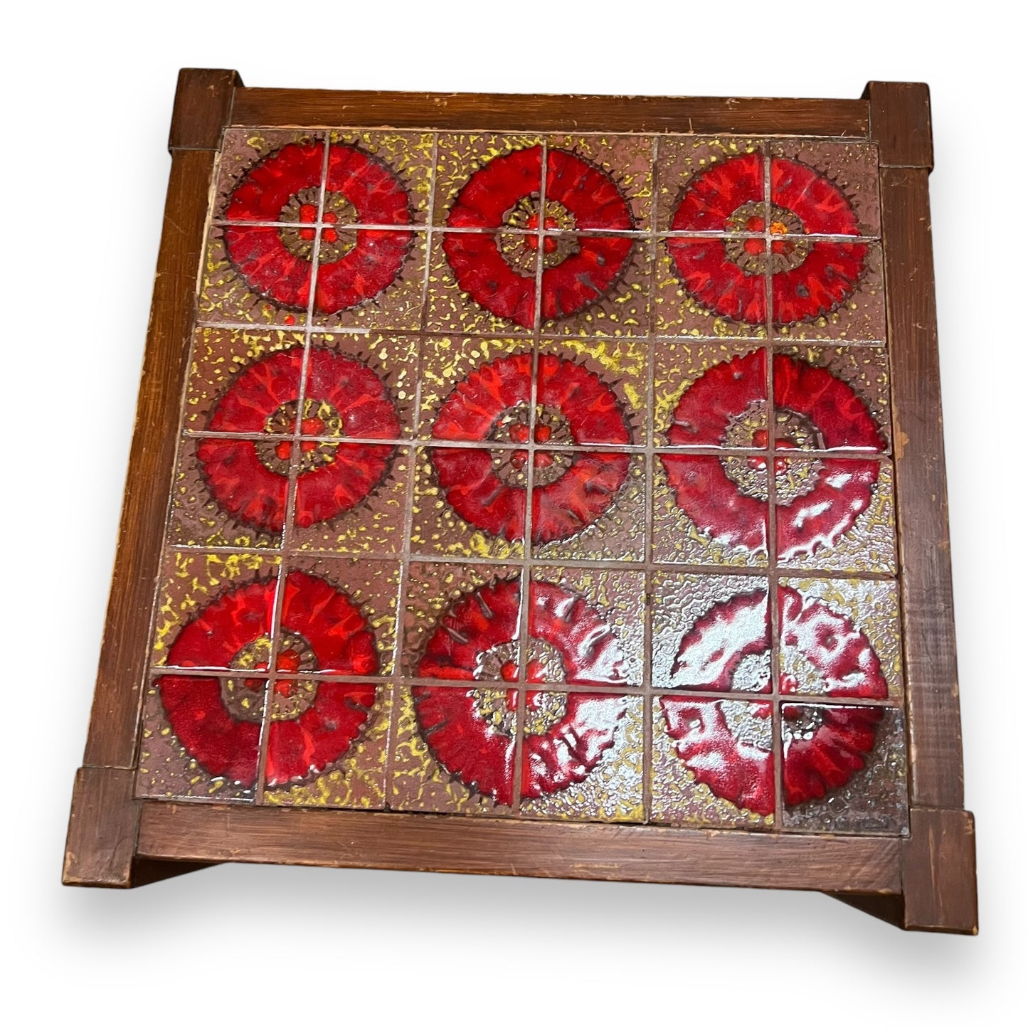 Red Circle Pattern Tile Side Table