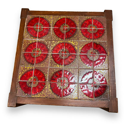 Red Circle Pattern Tile Side Table