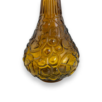 Amber Glass Decanter with Stopper – Textured Grapes & Vine Motif