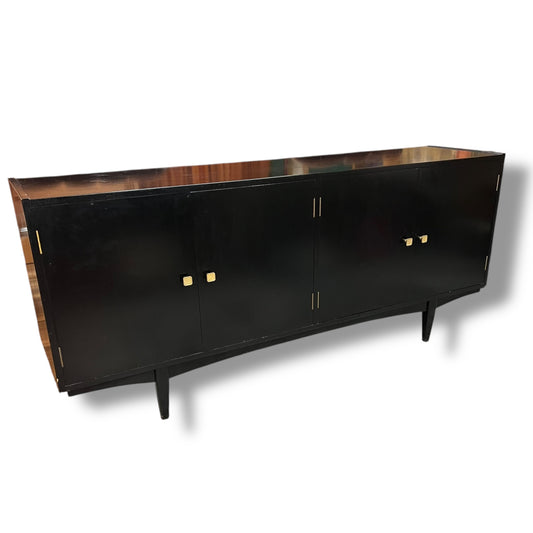 Black Sideboard – 4 Door Credenza with Brass Handles