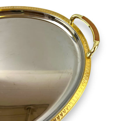 Chrome with gold trim large serving platter with rose design