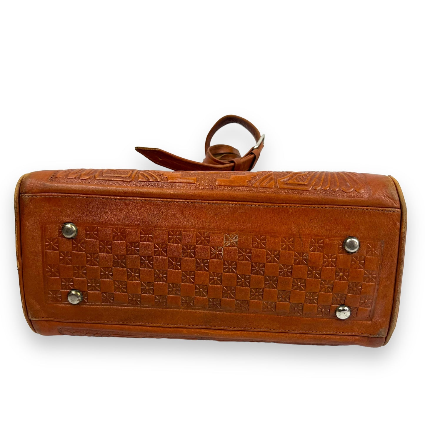 Brown Mexican Leather Bag Hand Tooled With Strap