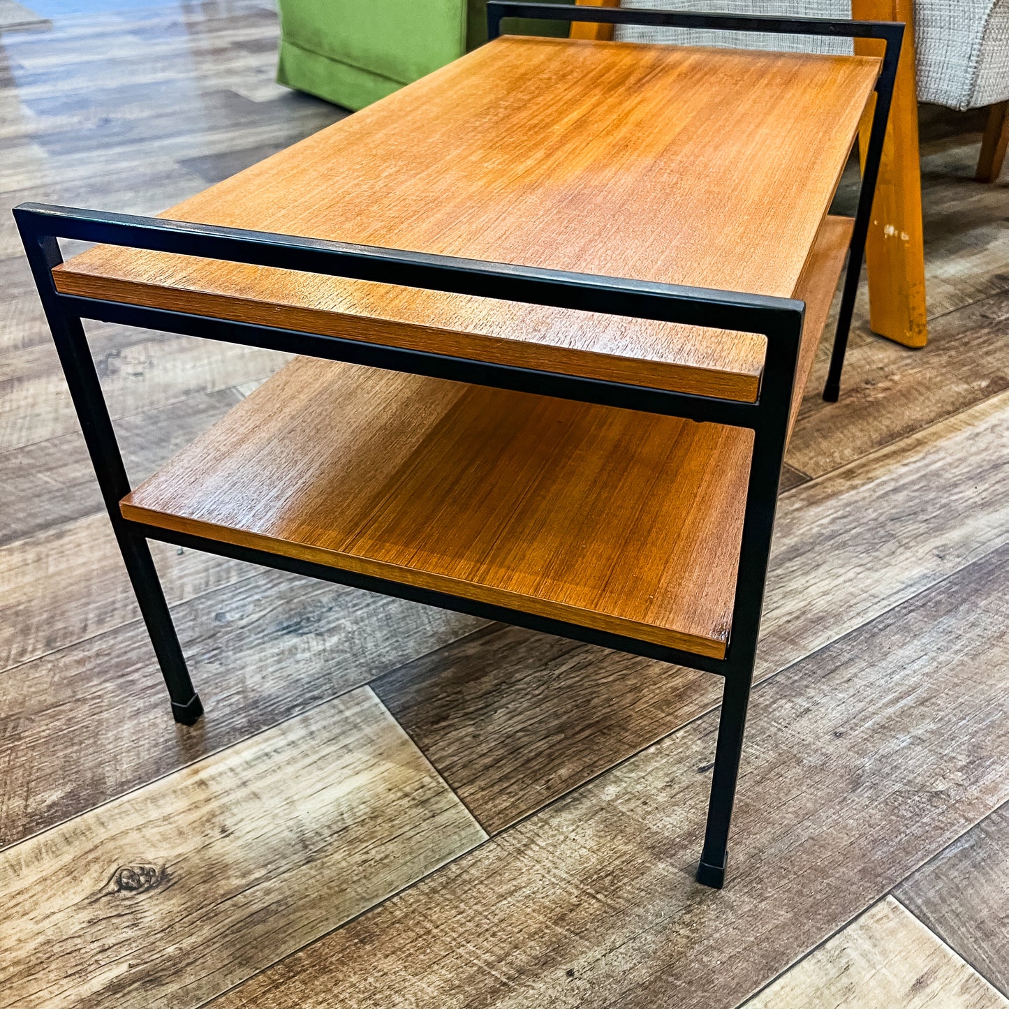 Coffee Table with Lower Shelf – Timber & Black Metal Frame