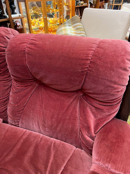 #1 Pink Velvet 2 Seater Lounge with Timber Frame