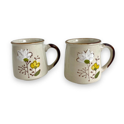 White & Yellow Flower Mug Set of 2