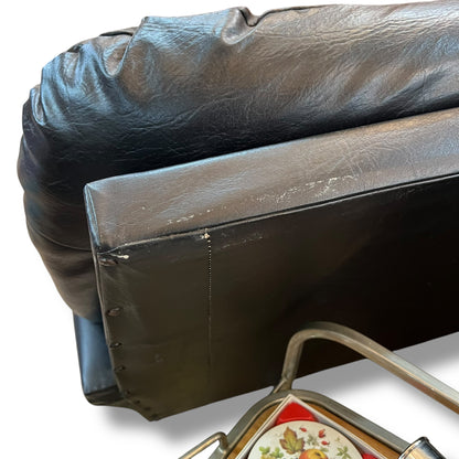 Mid-Century Black Vinyl Lounge – Retro 3-Seater Sofa