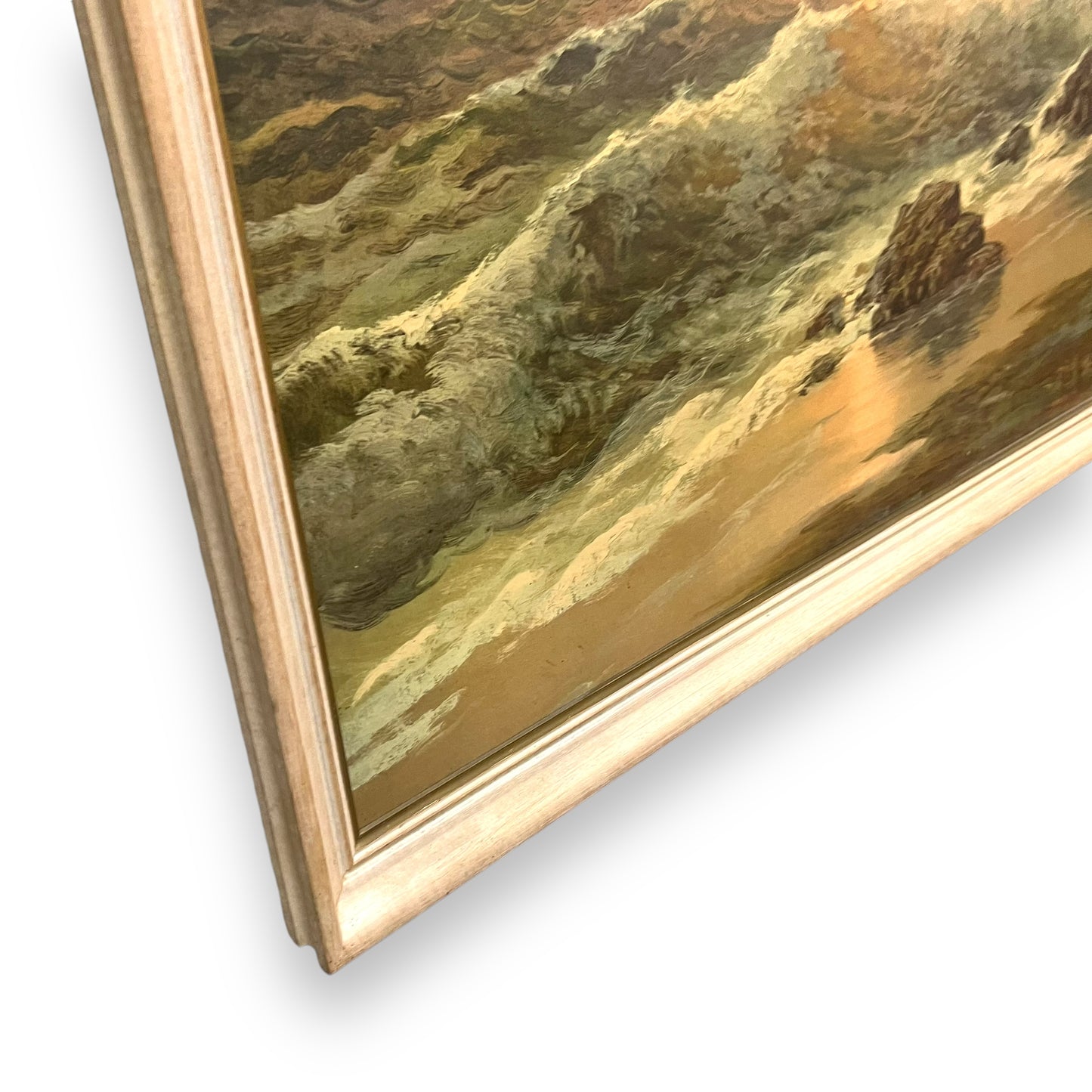Crashing waves on rocks framed print
