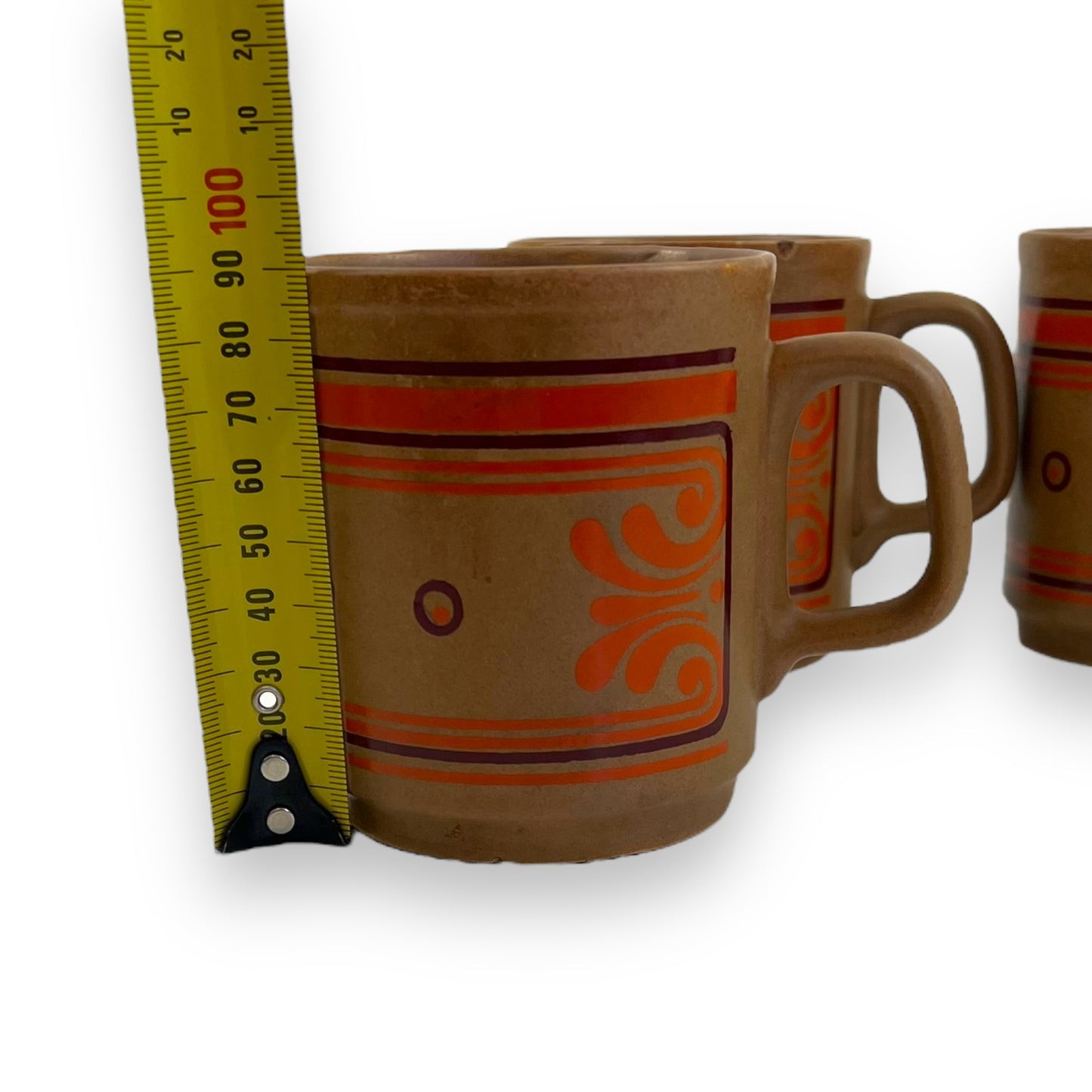 Brown with orange pattern mug set of 4