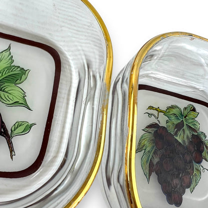 Gold rim round edge square glass fruit bowls set of 2