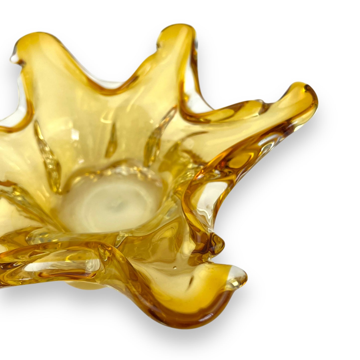 Amberina Honey Yellow 6 Point Glass Dish – Mid Century Art Glass (Made in Japan)