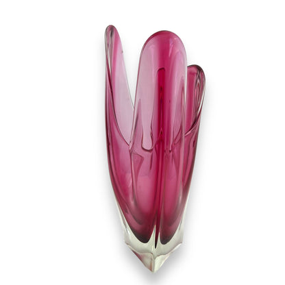 Pink Murano Style Glass Handkerchief Vase – Handblown Retro Art Glass