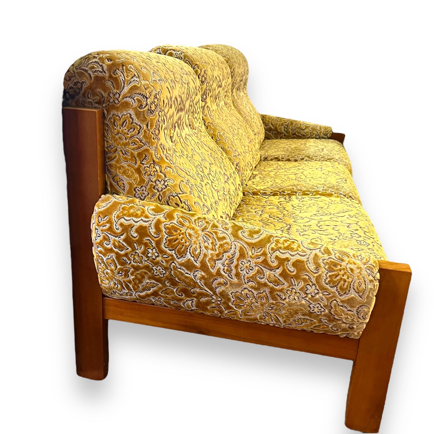 1970s 3 Seater lounge gold floral velour upholstery