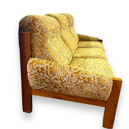 1970s 3 Seater lounge gold floral velour upholstery