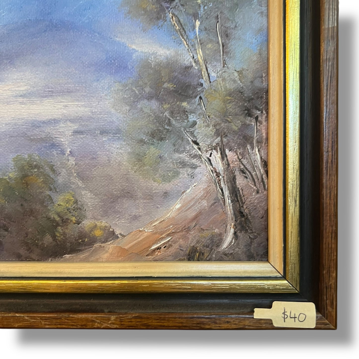 Australian Landscape Reproduction Painting by M. Beasy – Mountain View with Gum Trees
