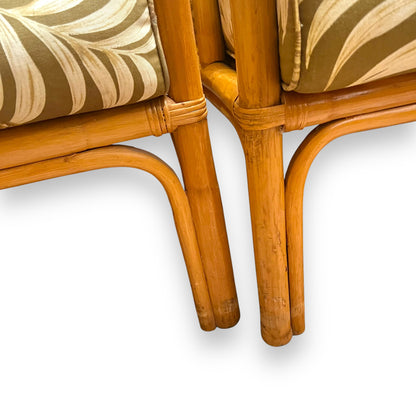 Cane Lounge Chair with brown palm print cushions