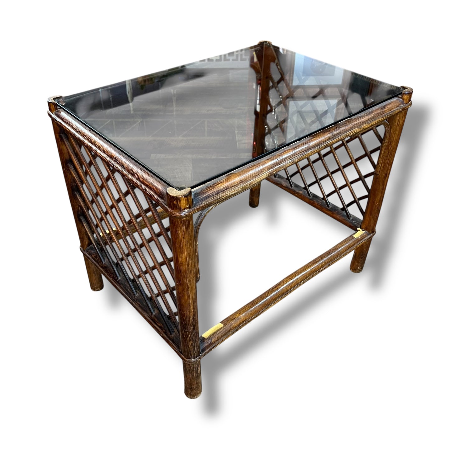 Brown Cane & Smoked Glass Side Table