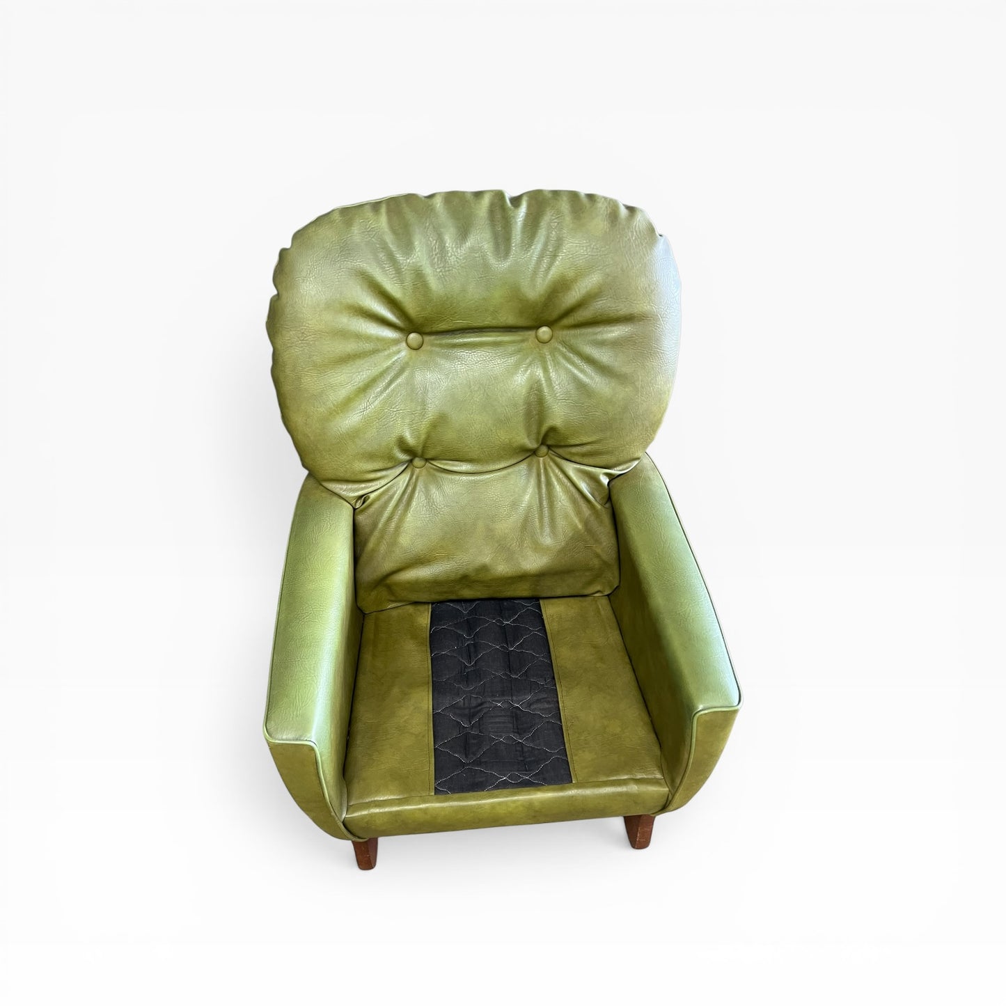 Olive Green Vinyl Lounge Armchair with Timber Sleigh Base