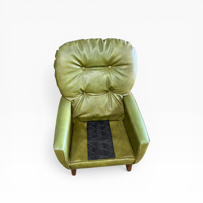Olive Green Vinyl Lounge Armchair with Timber Sleigh Base
