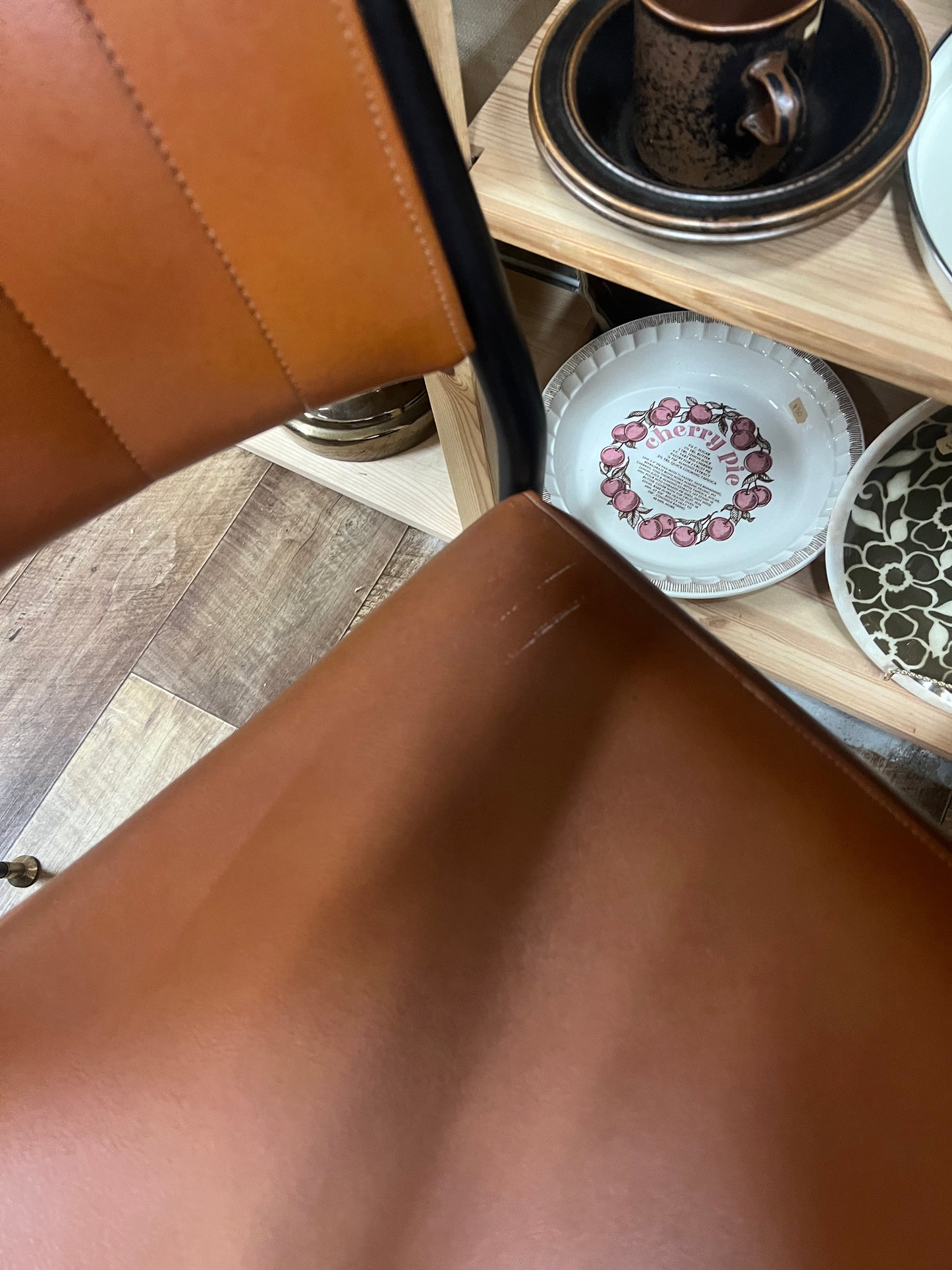 Set of 4 Mid Century Brown Vinyl Dining Chairs with Black Metal Frames