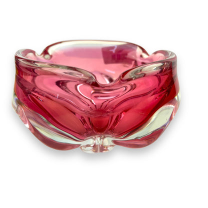 Pink and clear art glass dish